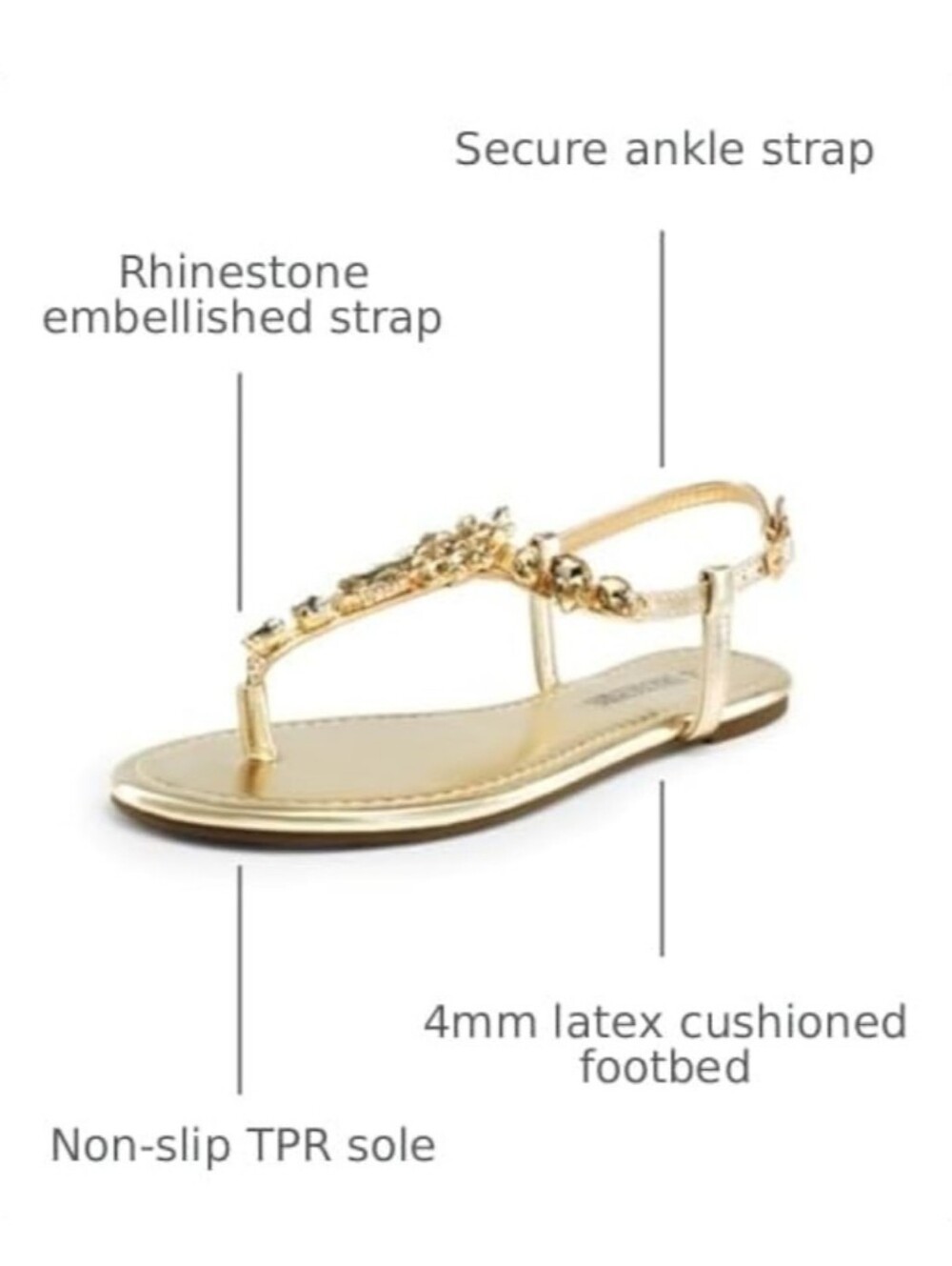 Bejeweled Gold Metallic T Strap Sandals by Dream Pairs Sz 10 - Picture 3 of 10